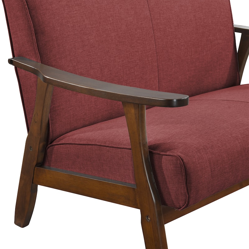 CraftPorch Wenge Wood Mid-Century Modern Linen Loveseat