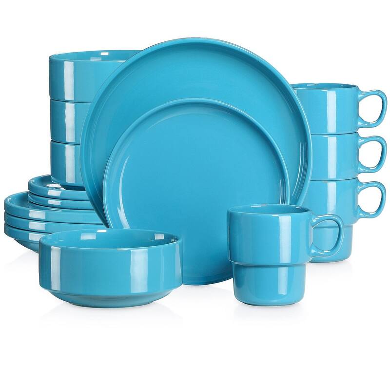 LOVECASA 16-Piece Round Dinnerware Set Stackable, Service for 4