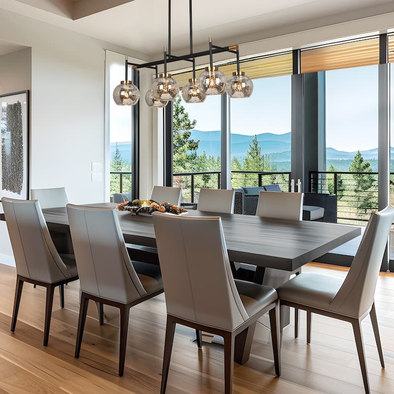 Modern Glam 3/6-Light Black Gold Linear Chandelier Kitchen Island Pendant Lights with Mercury Glass