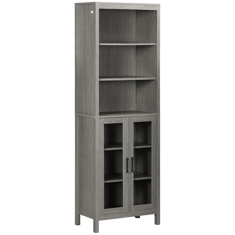 kleankin Tall Bathroom Storage Cabinet with 3 Tier Shelf, Glass Door Cupboard, Freestanding Linen Tower with Adjustable Shelves