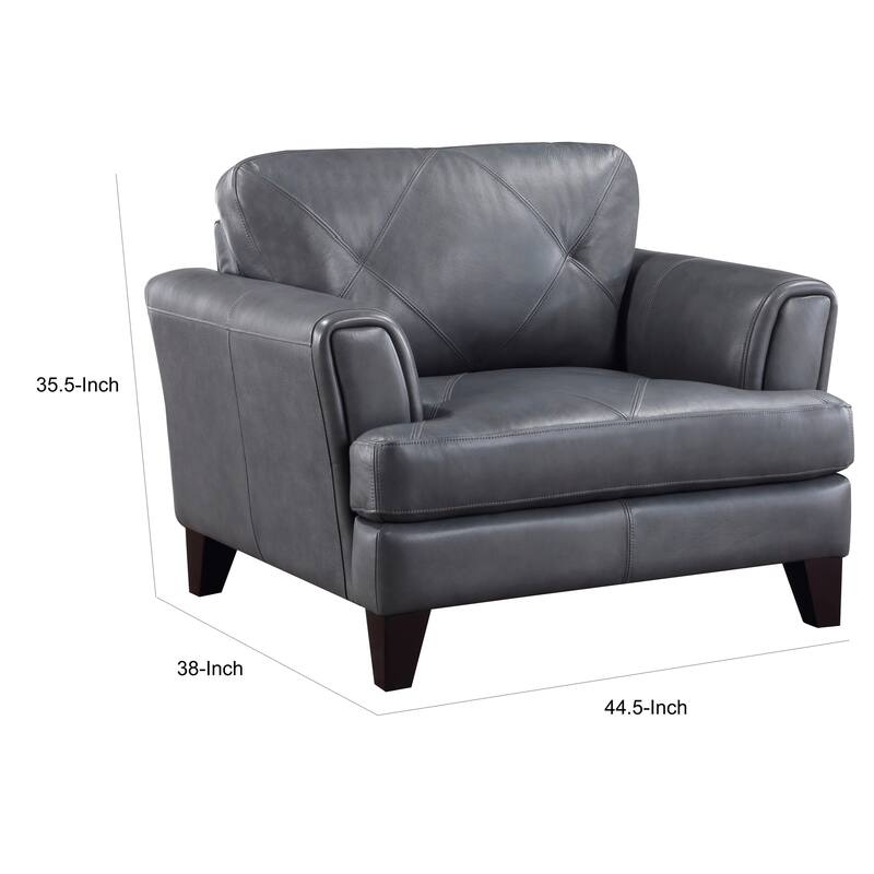 Lisa 38 Inch Accent Chair, Gray Top Grain and Split Leather, Solid Wood