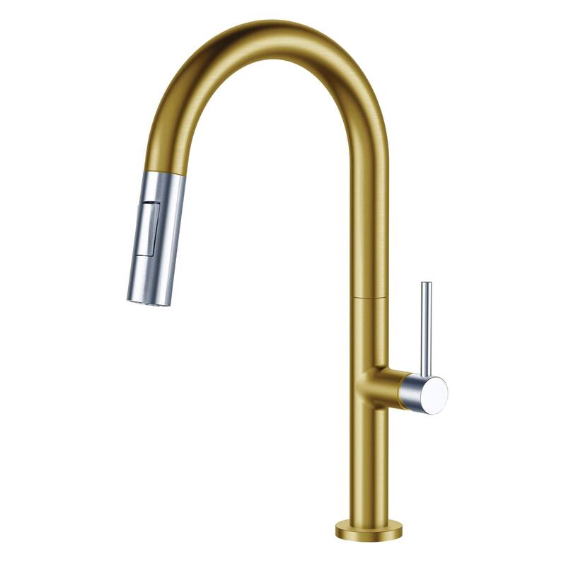 Fine Fixtures Pull Down Single Handle Kitchen Faucet - Satin brass - Polished Chrome