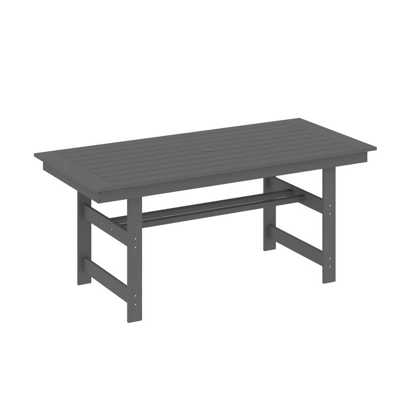 70.9" Outdoor Dining Table with Umbrella Hole, HDPE All Weather Patio Table Waterproof UV Resistant Rectangular Dining Table