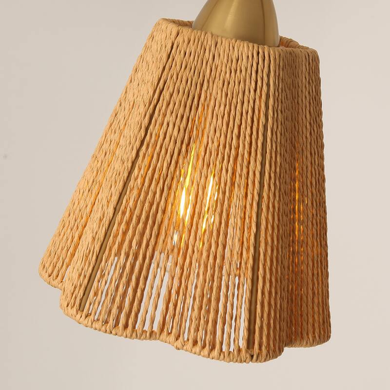 Bohemian Brown Paper Rope Shade 3-Light Gold Linear Chandelier Light