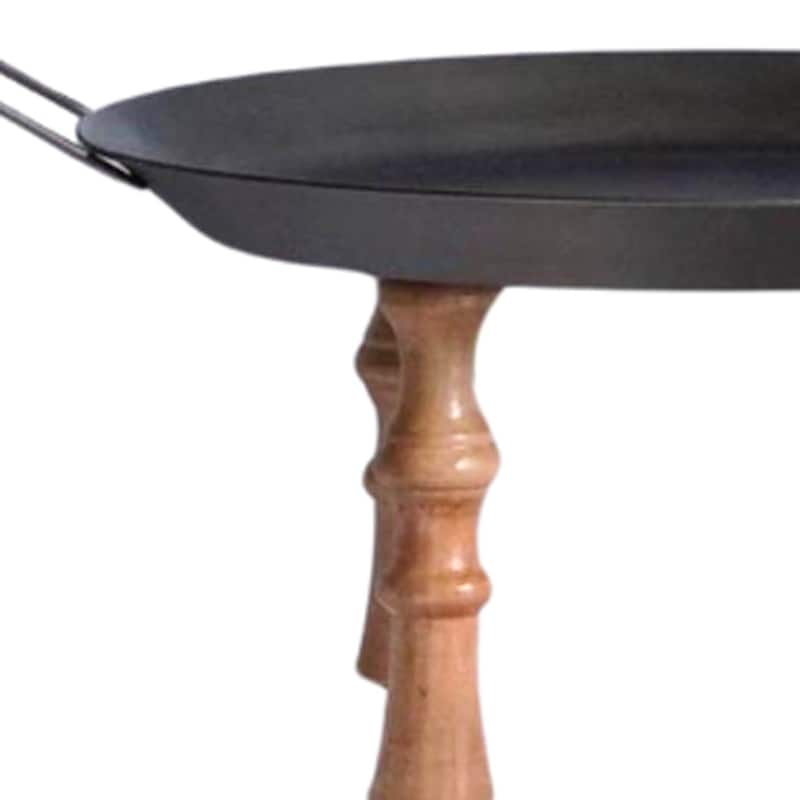 HomeRoots Set of Three Black And Brown Wood And Metal Round Riser Trays With Handles - 17.25 in. x 21.50 in. x 8.00 in.