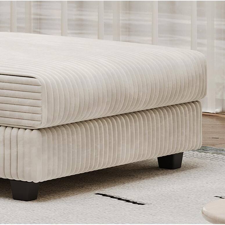 139.76" Corduroy U-Shape Sectional Sofa with Storage Armrests and Pocket Spring Cushions