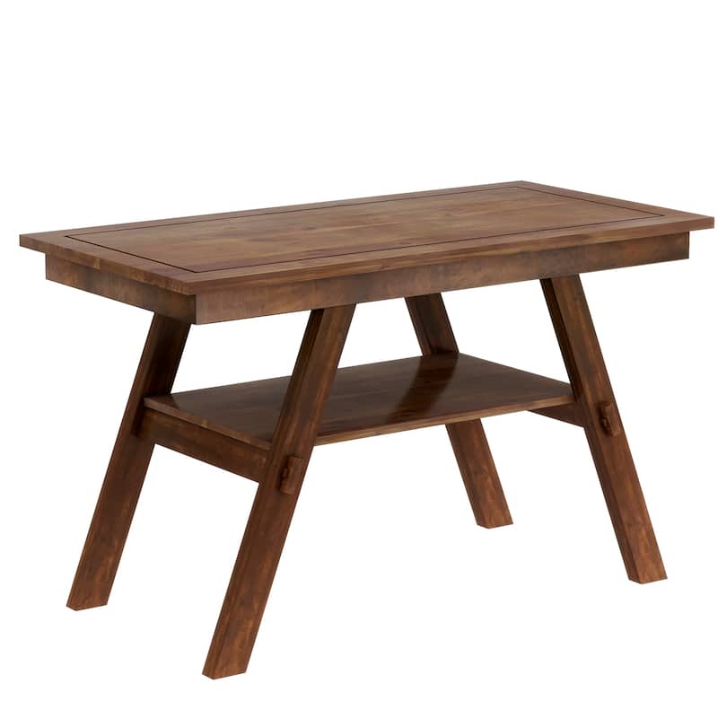 Roomfitters 6-Piece Wood Counter Height Dining Table Set with Storage Shelf, Bench and 4 Chairs, Rustic Style