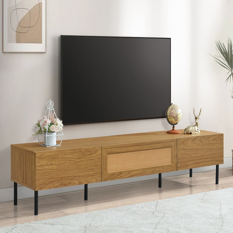 TV Stand for TVs up to 80'' , Modern Farmhouse Media Console, Entertainment Center with Metal Legs, TV Cabinet