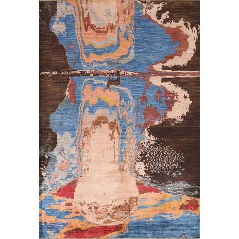 Abstract Oriental Home Decor Area Rug Hand-knotted Modern Wool Carpet - 5'10" x 7'11"