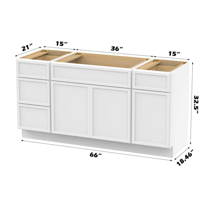 Vanity Art 66" Birch Freestanding Bathroom Vanity Cabinet without Top