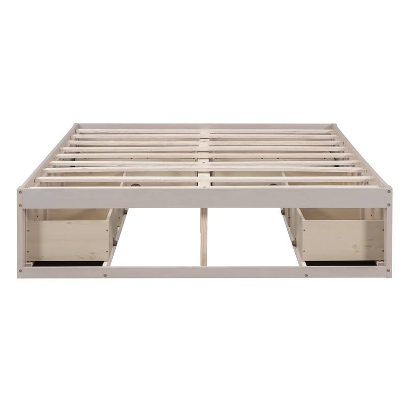 Full Size And Queen Size Platform Bed with 6 Storage Drawers,Antique White