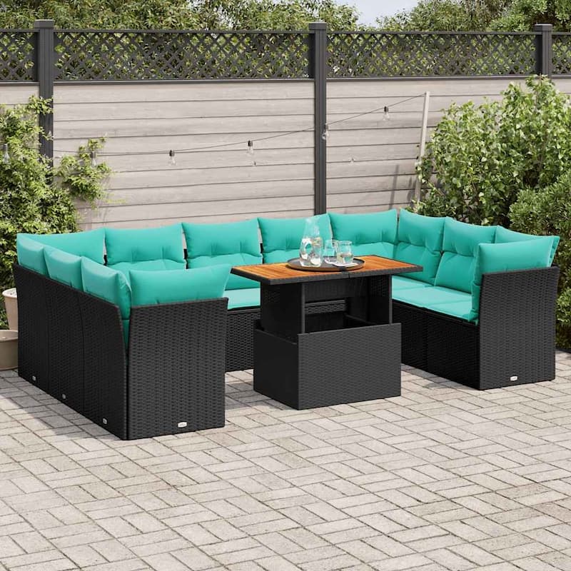 vidaXL Patio Sofa Set with Cushions Modular Outdoor Seating 10 Piece Poly Rattan - 21.7 x 24.4 x 27.2