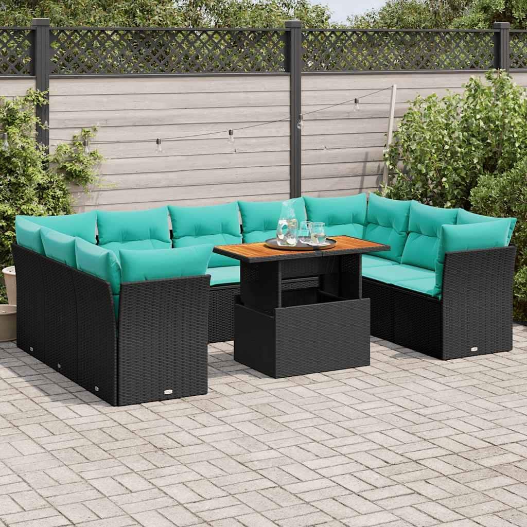 vidaXL Patio Sofa Set with Cushions Modular Outdoor Seating 10 Piece Poly Rattan - 21.7 x 24.4 x 27.2