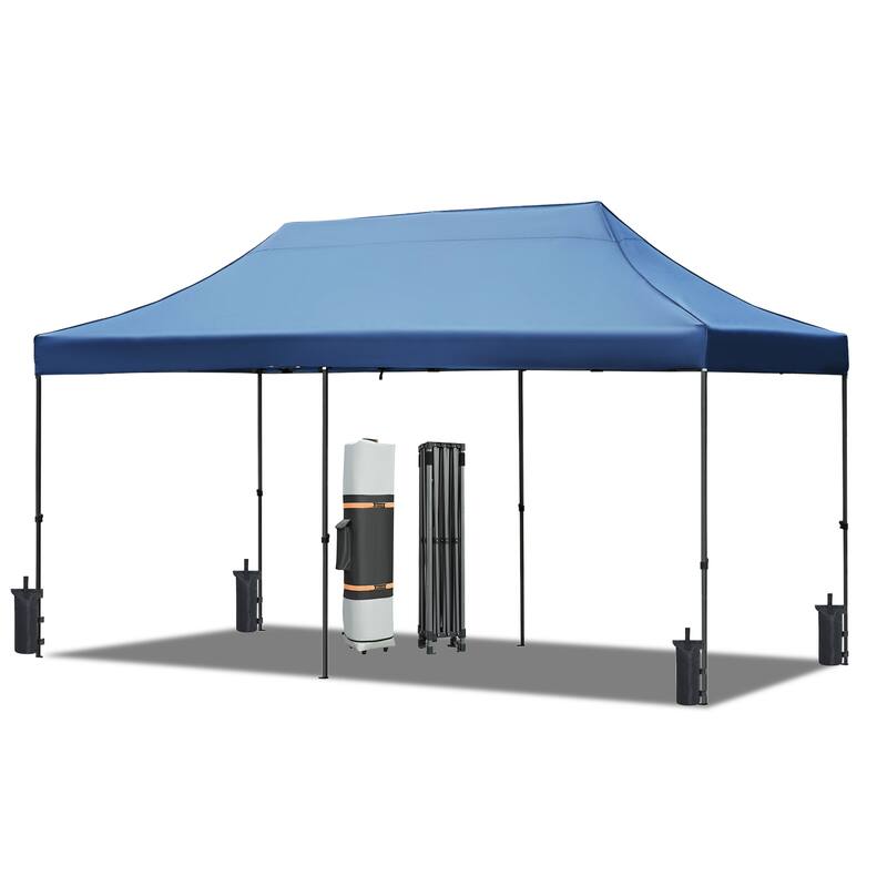 10x20ft Adjustable Height Pop Up Canopy Tent with 6 Sidewalls, UV and Waterproof Protection & Roller Bag - Blue