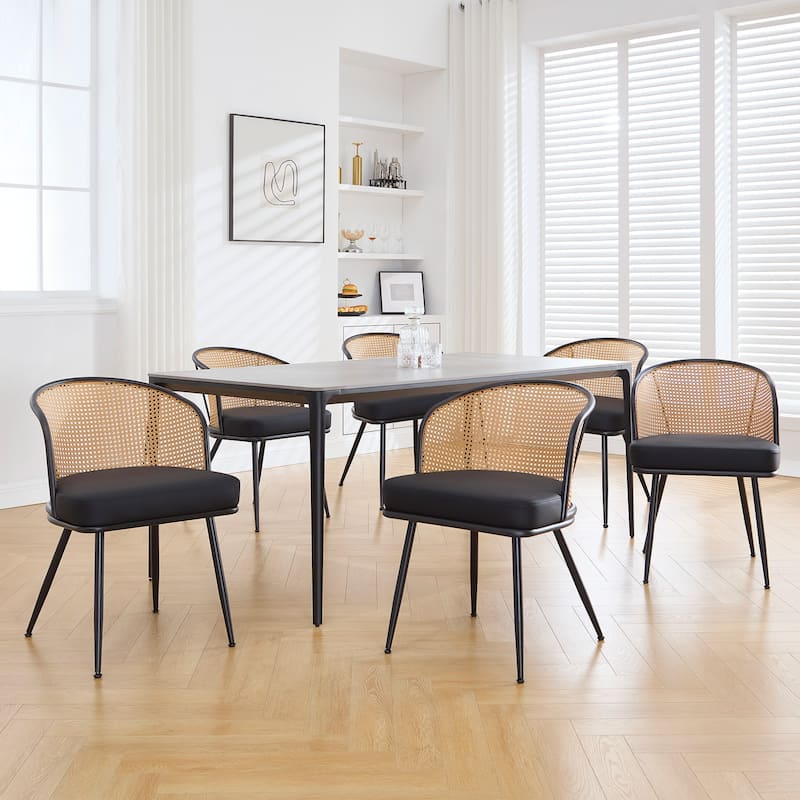 Upholstered Rattan Dining Chairs with Metal Legs Set of 2/4 - 29.92"H x 20.5"W x 23.03"D