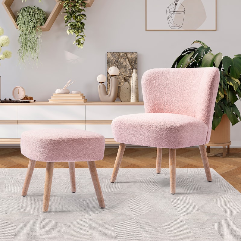 Boucle Polyester Upholstered Living Room Set - Stain Resistant (2-Piece Set) - Dusty Peach