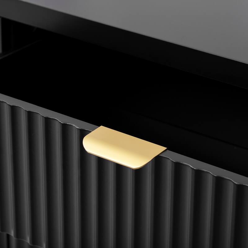 Wave-Grain Sideboard Buffet Cabinet with Drawers and Adjustable Shelves, 55in Console Table with Aluminum Handles