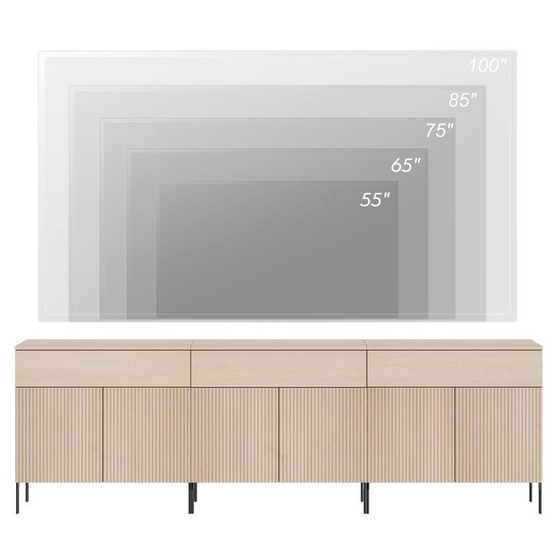 31.5" Modern Reeded TV Stand With Doors, Entertainment Center With Shelf, Wooden TV Console