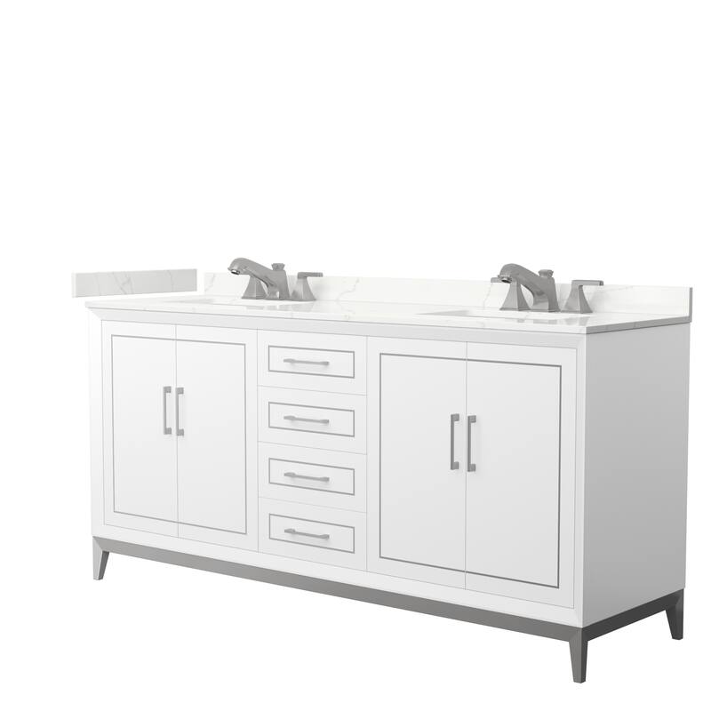 Marlena 72-inch Double Vanity, Quartz Top - White, Nickel Trim, Giotto Quartz Top