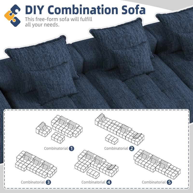 Modern Oversized Modular Sectional Sofa, Sparkling Chenille, 6 PCS DIY, No Assembly, Blue