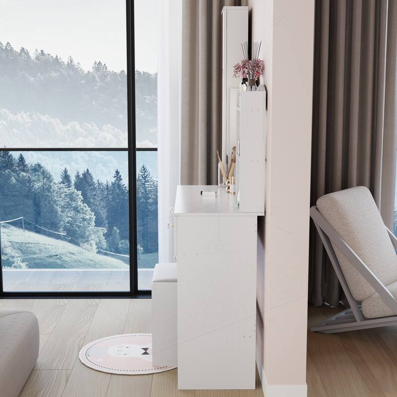 Versatile Vanity Table Set with LED Mirror and Storage