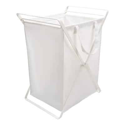 Yamazaki Home Laundry Hamper with Cotton Liner - Two Sizes, Steel and Cotton, Large, 20 gallons, 75 liters, Collapsible