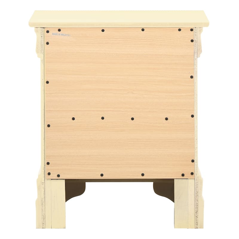 Beige Nightstand with Two Drawers, 24x21x16 Compact Bedside Storage Table with Soft Finish and Stylish Bedroom Use