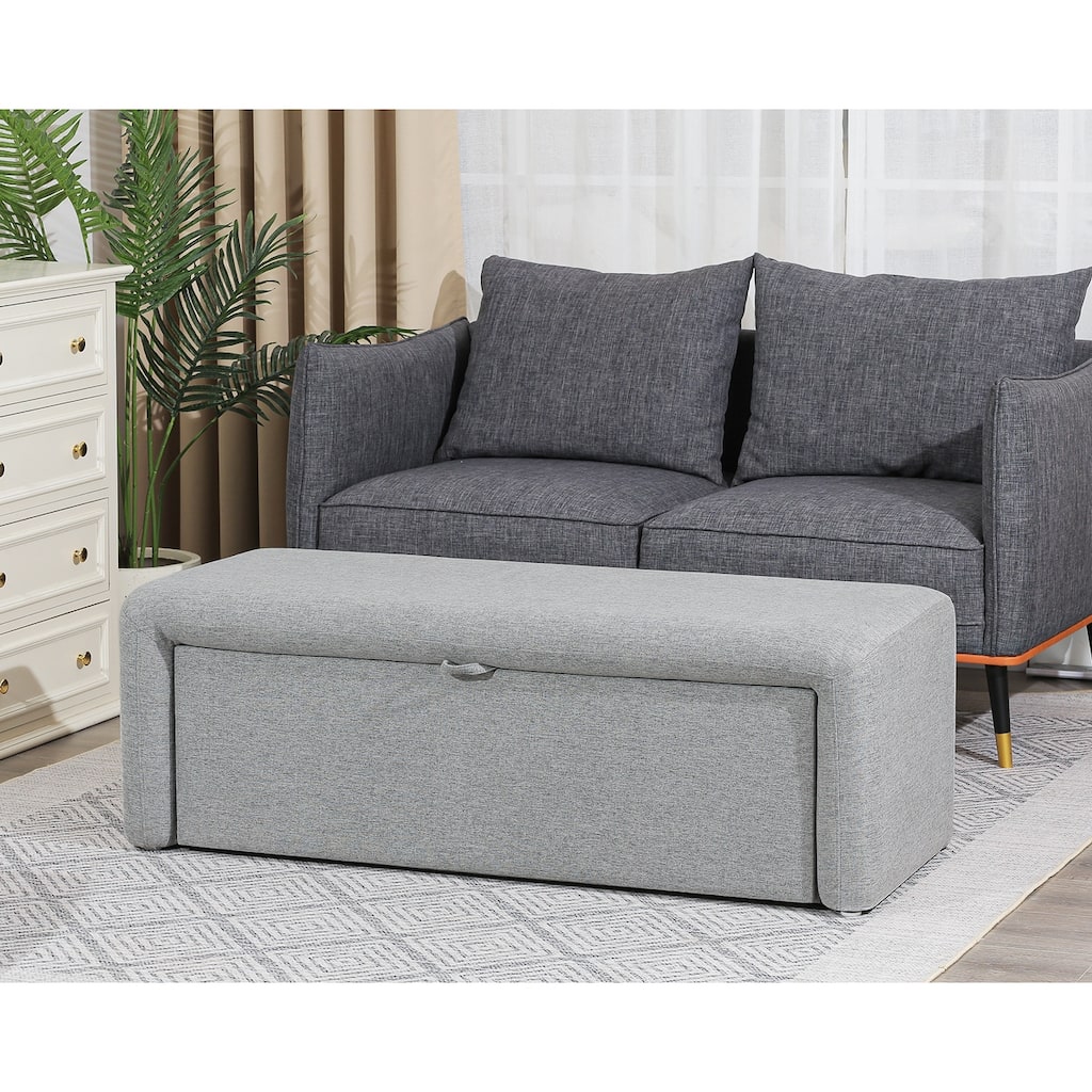 Adeco 49 Inches Side-opening Storage Bench Ottoman with Padded Cushion - 49.2"X18.9"X16.5"