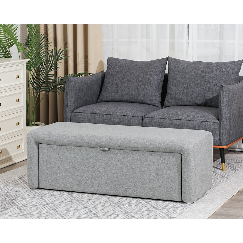 Adeco 49 Inches Side-opening Storage Bench Ottoman with Padded Cushion - 49.2"X18.9"X16.5" - Grey