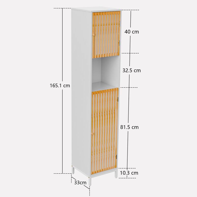 Bathroom Tall Storage Cabinet with Bamboo Slats Door - Natural/White