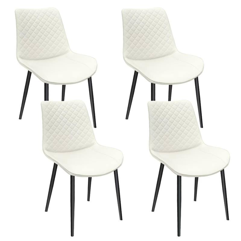 Leather Dining Chair Coffee Chair Reception Chair Set of 4 Accent Chair White Armless Chair with Metal Lges - White