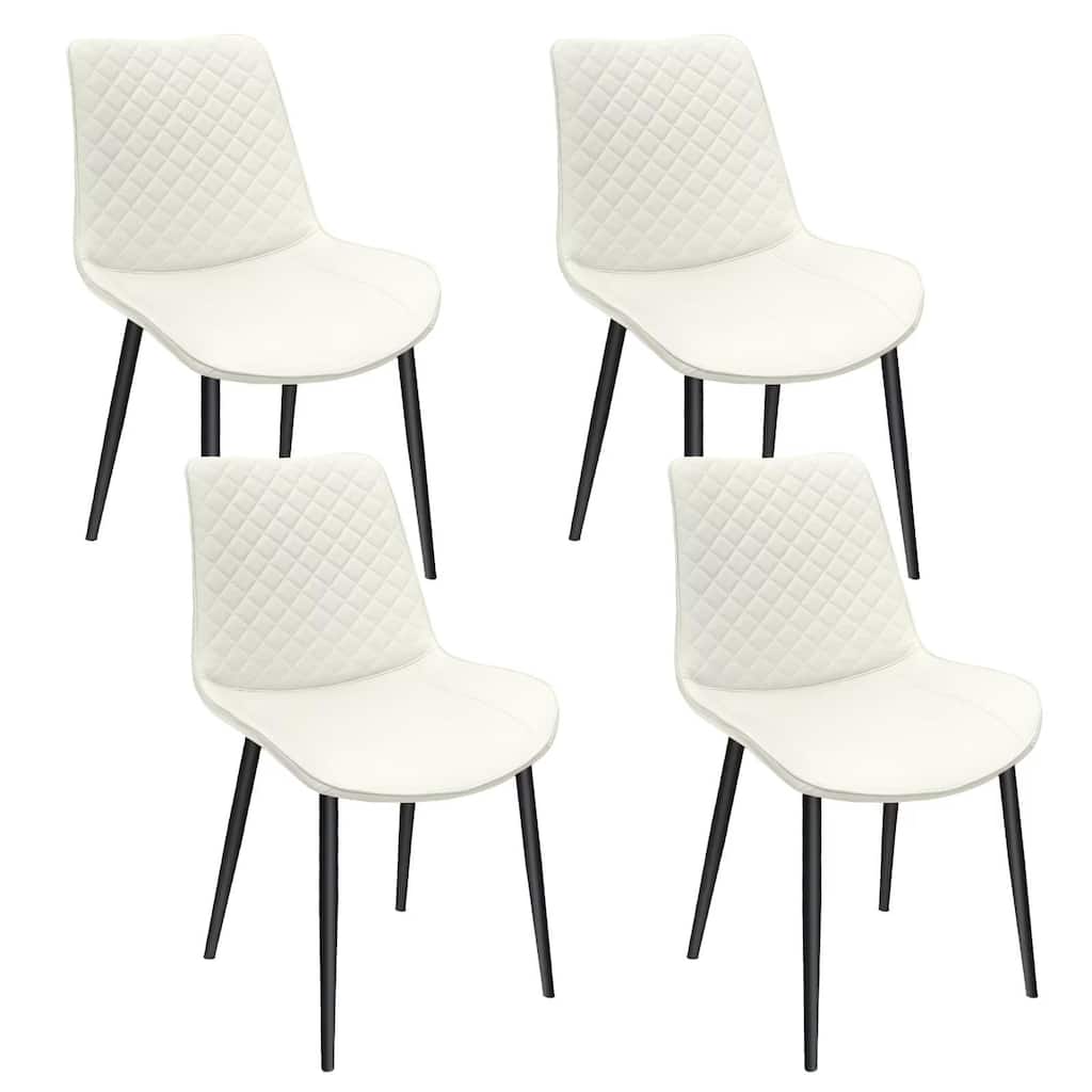 Leather Dining Chair Coffee Chair Reception Chair Set of 4 Accent Chair White Armless Chair with Metal Lges