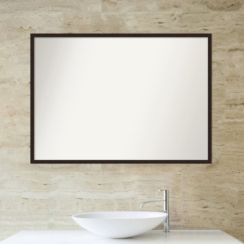 Non-Beveled Wood Bathroom Wall Mirror - Carlisle Espresso Narrow Frame