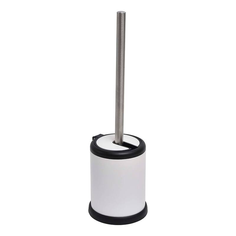 Bath Toilet Bowl Brush Holder with Folding Lid White - 15 inches H x 4.8" Diam