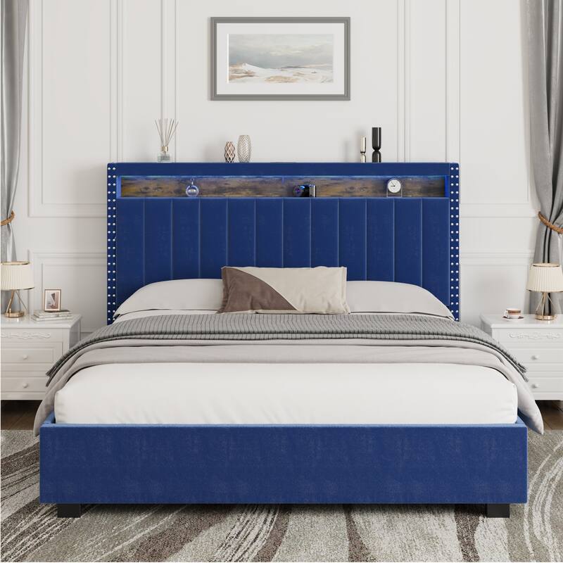 FULL Luxury Gas Lift Storage Bed with RF LED Lights