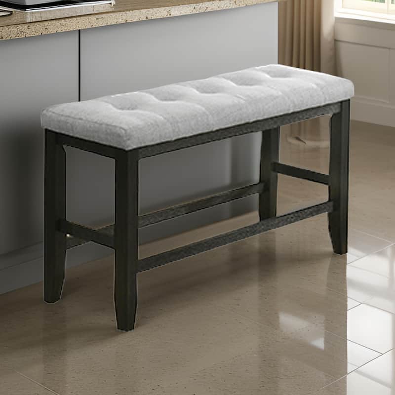 Woodlands 48 Inch Counter Height Bench, Wood, Tufted Seat, Black, White