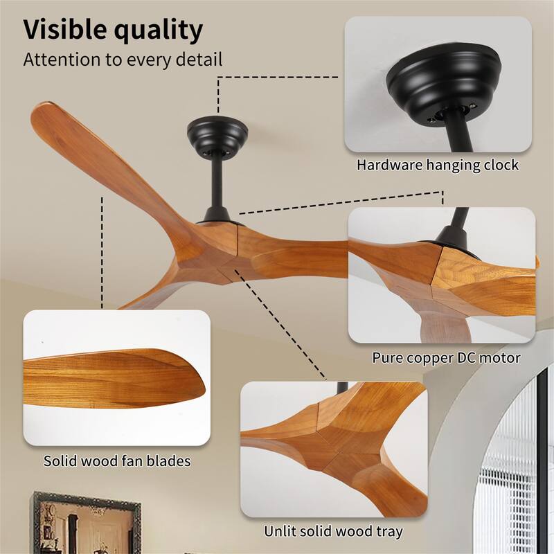 60" Indoor Farmhouse Black Wood Ceiling Fan with Remote Control