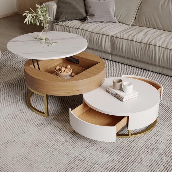 Round Coffee Table White with Storage Lift-Top Wood Coffee Table Lifts ...