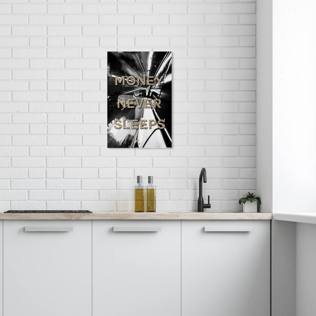 Wynwood Studio Canvas Typography and Quotes Money Never Sleeps Drive Gold and Glam Wall Art Canvas Print