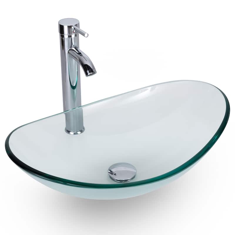 eclife 24" Classical Bathroom Vanity Set with Tempered Glass Vessel Sink Oil Rubbed Bronze Faucet and Drain