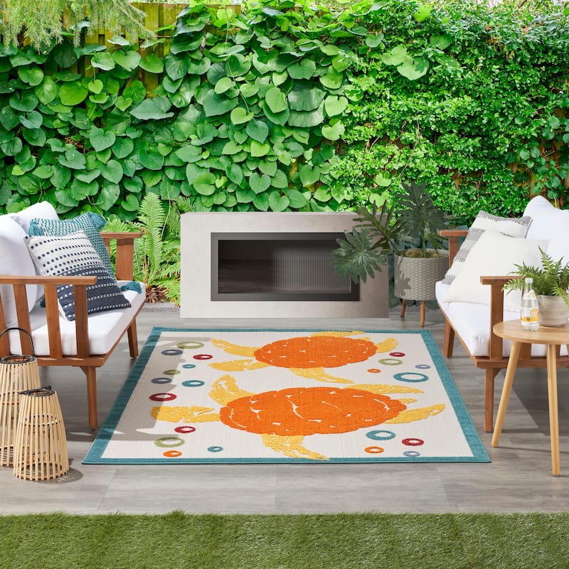 Nourison Aloha Indoor Outdoor Coastal Sea Turtles & Beach Area Rug - 9' x 12' - Teal/Blue/Multi
