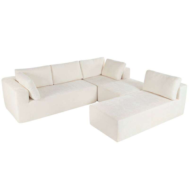 Beige 106.5'' U-Shaped 4-Seat Modular Sofa with 2 Chaise, Pillow, Anti-Wrinkle Chenille Fabric, and High-Density Foam