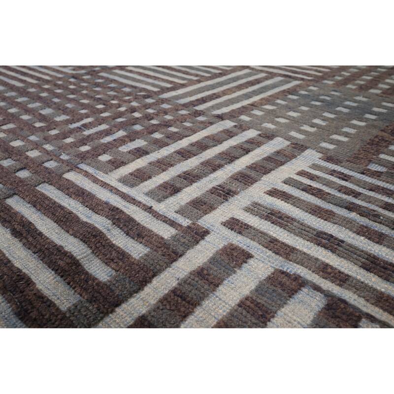 All-Over Checkered Moroccan Oriental Area Rug Hand-Knotted Wool Carpet - 8'10"x 12'7"