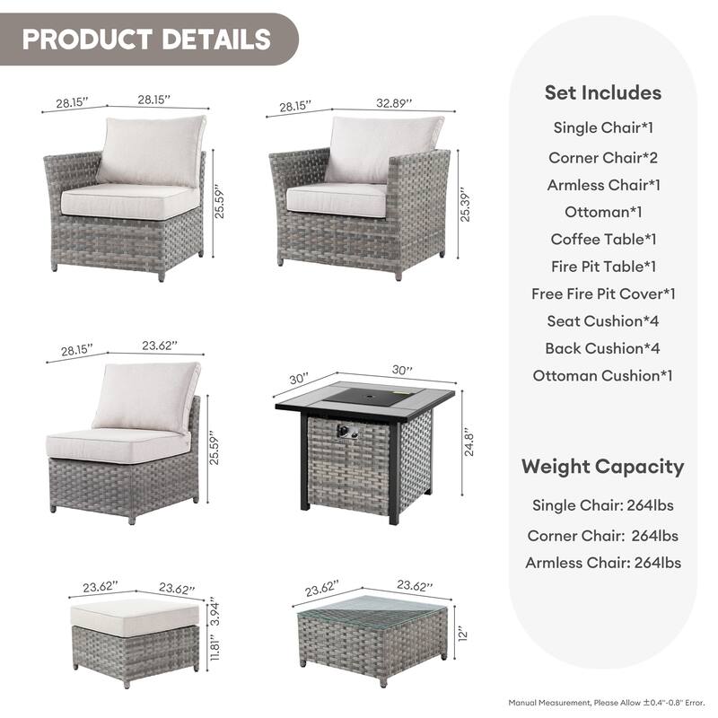 XIZZI 7-piece Patio Furniture Conversation Set with Fire Pit
