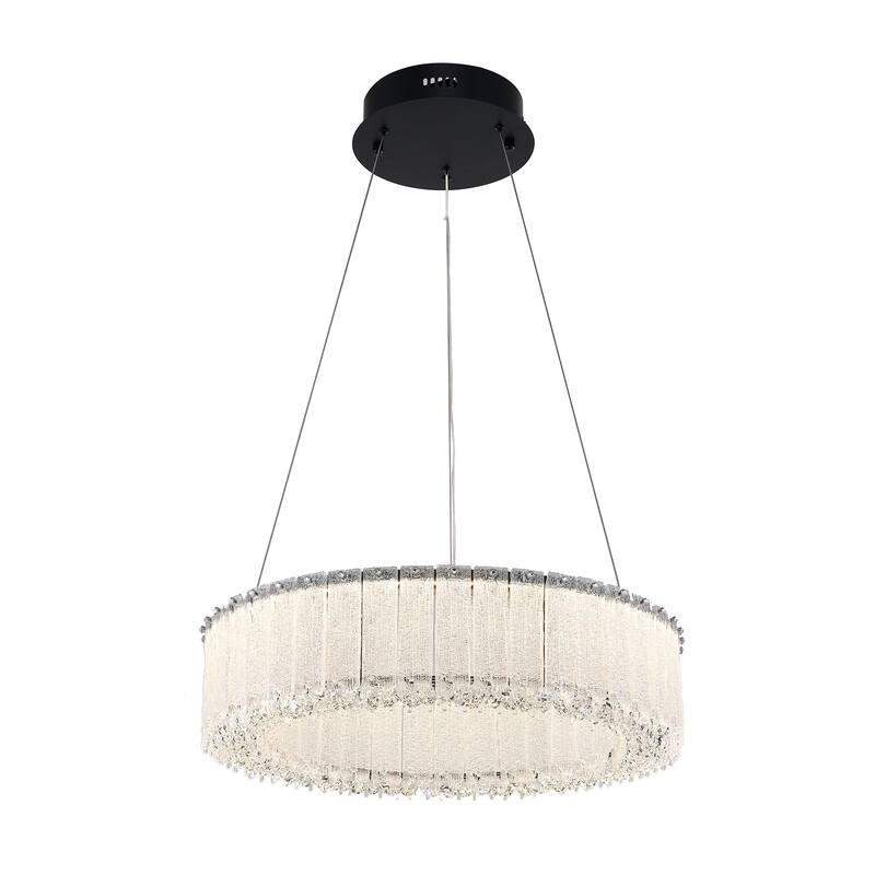 1-Light Black LED Chandelier With Clear Crystals