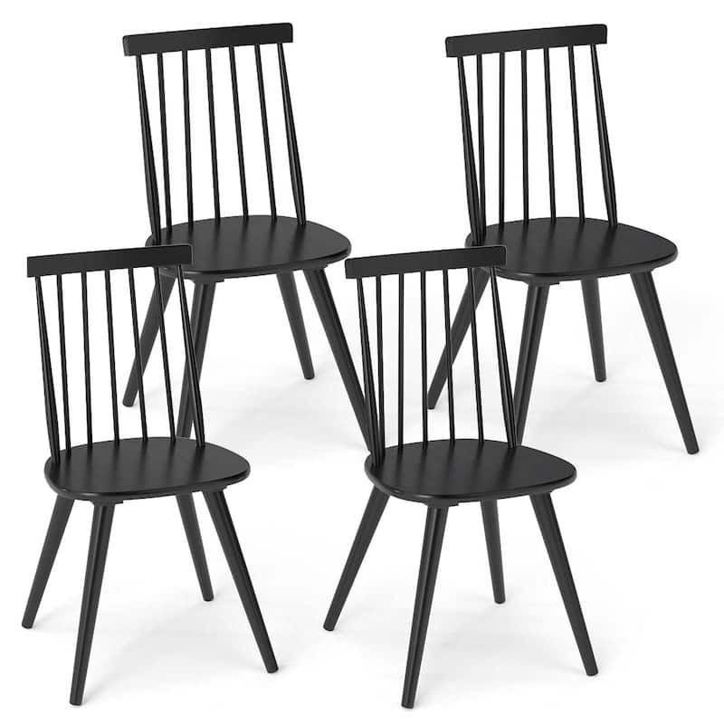 Gymax Windsor Dining Chairs Set of 4 w/Rubber Wood Frame High Spindle - Black - Set of 4