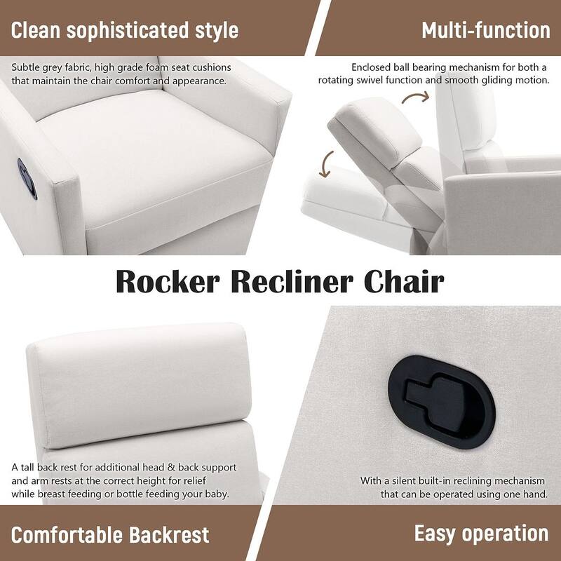 Modern 360° Swivel Sliding Linen Upholstered Recliner