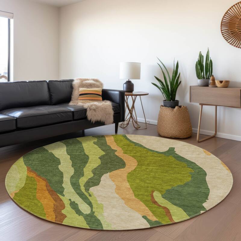 Premium Washable Super Soft Mid Century Modern Mayfield Rug - Green - 8' x 8'