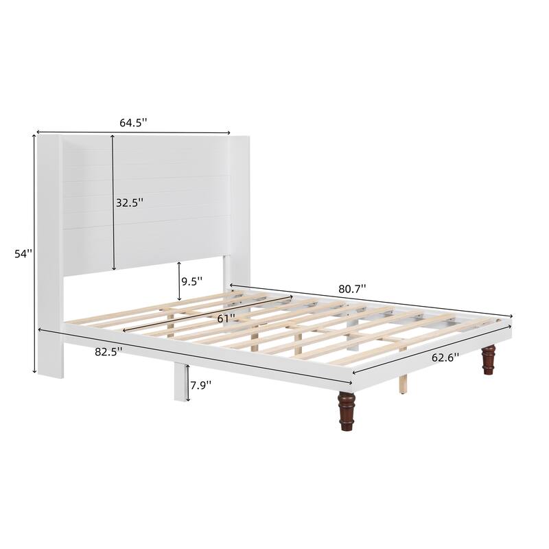 Simple Lines Platform Bed High Headboard Wingback Bed, Wood Slat Support Low Profile Platform Bed, Wingback Panel Bed