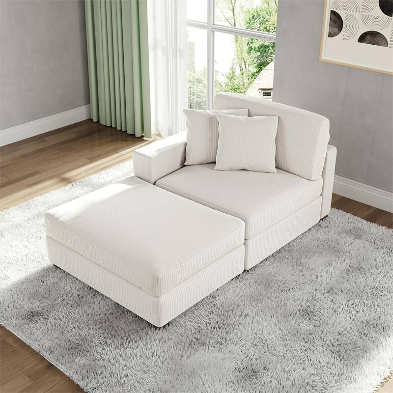 Corduroy Chaise Lounge Sofa with Ottoman for Living Room